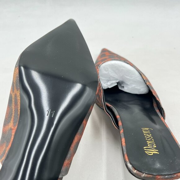 Wansseny Leopard Pointed Toe Slip On Comfy Mules Low Kitten Heel Backless Pumps - Picture 6 of 8